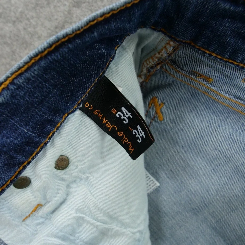 Nudie Jeans Mens 34 Blue High Kai Slim Straight Mid Rise Denim Zip Fly Organic